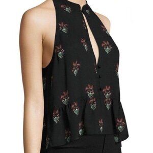 A.L.C. Binx Black Silk Floral Halter Top
